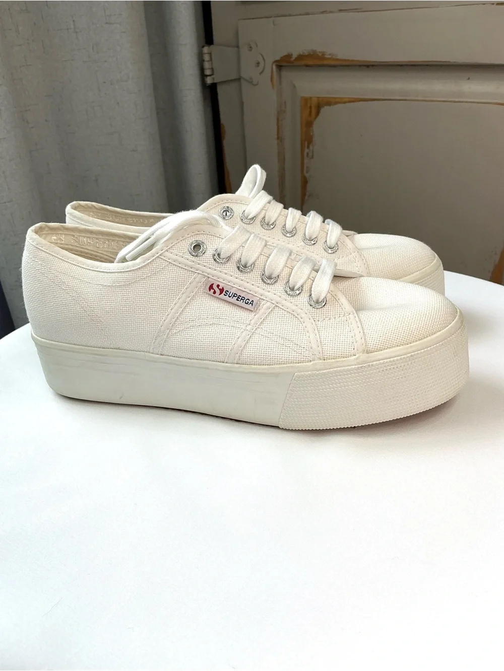 Superga | 2790 White Platform Canvas Sneakers Size US 8 EU 39 Lace Up Casual
